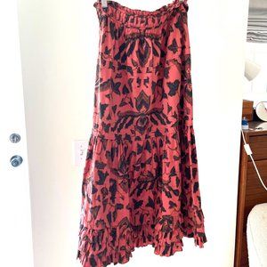 Ulla Johnson Arya Midi Skirt in Cinnabar - Red/Black Floral Cotton